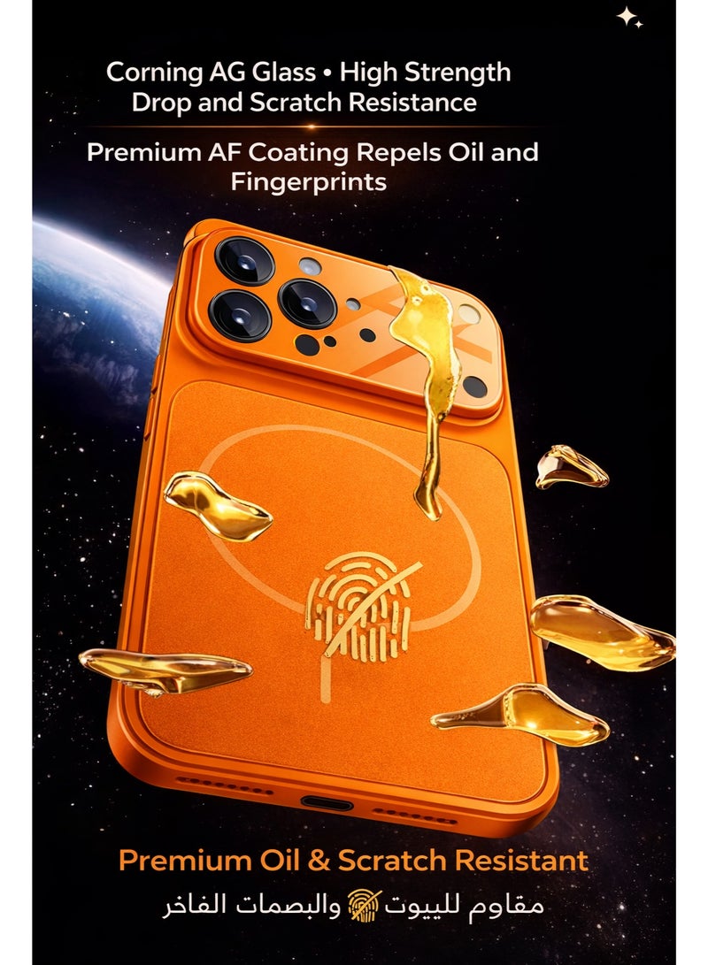 جراب MagSafe برتقالي اللون لهاتف iPhone 17 Pro Max، غطاء خلفي للهاتف، حلقة مغناطيسية قوية (2000Gs)، ظهر زجاجي مقوى غير لامع مقاوم للخدش، حماية كاملة لعدسة الكاميرا، طلاء مقاوم للخدش وبصمات الأصابع، غطاء نحيف صلب من البولي كربونات مقاوم للصدمات - Image 5